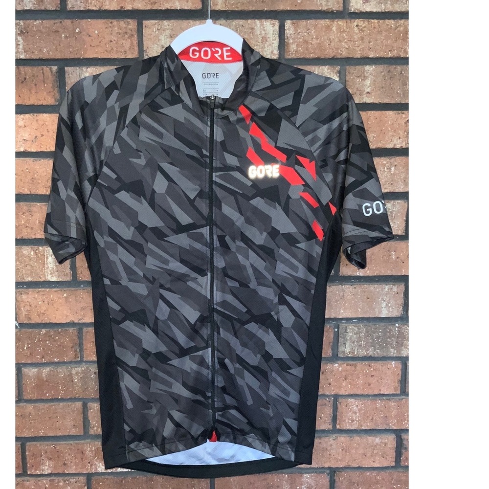 GORE Wear Mens Grey Geometric Camo Full Zip Cycling Jersey Size Medium